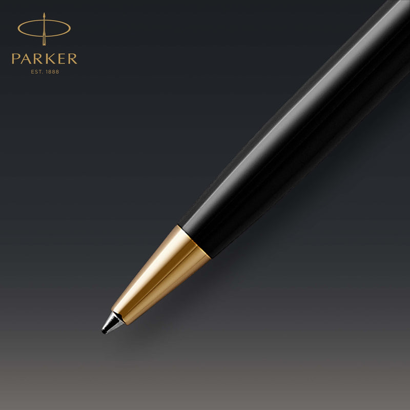 Parker Sonnet Ballpoint Pen Black Lacquer and Gold Trim Medium Tip