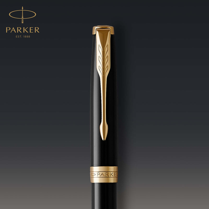 Parker Sonnet Ballpoint Pen Black Lacquer and Gold Trim Medium Tip