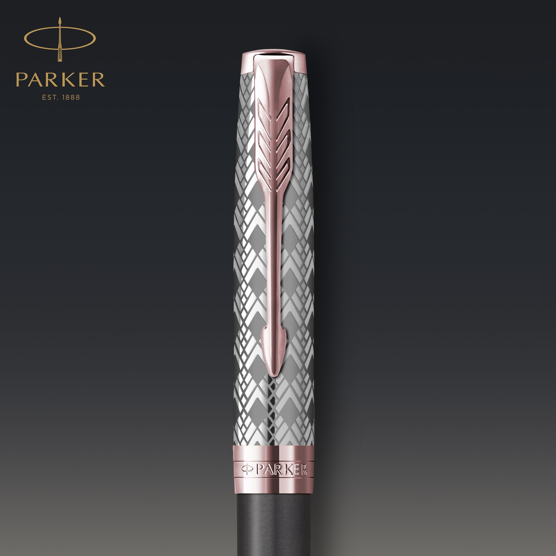 Parker Sonnet Premium Ballpoint Pen Metal Grey Lacquer and Rose Gold Trim Medium Tip
