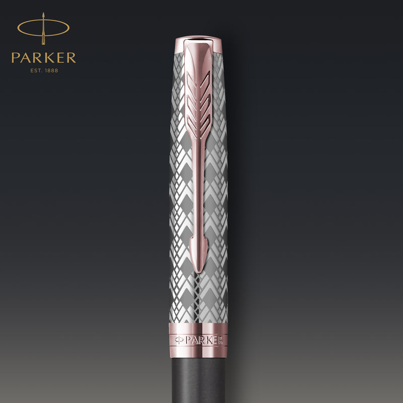 Parker Sonnet Premium Ballpoint Pen Metal Grey Lacquer and Rose Gold Trim Medium Tip