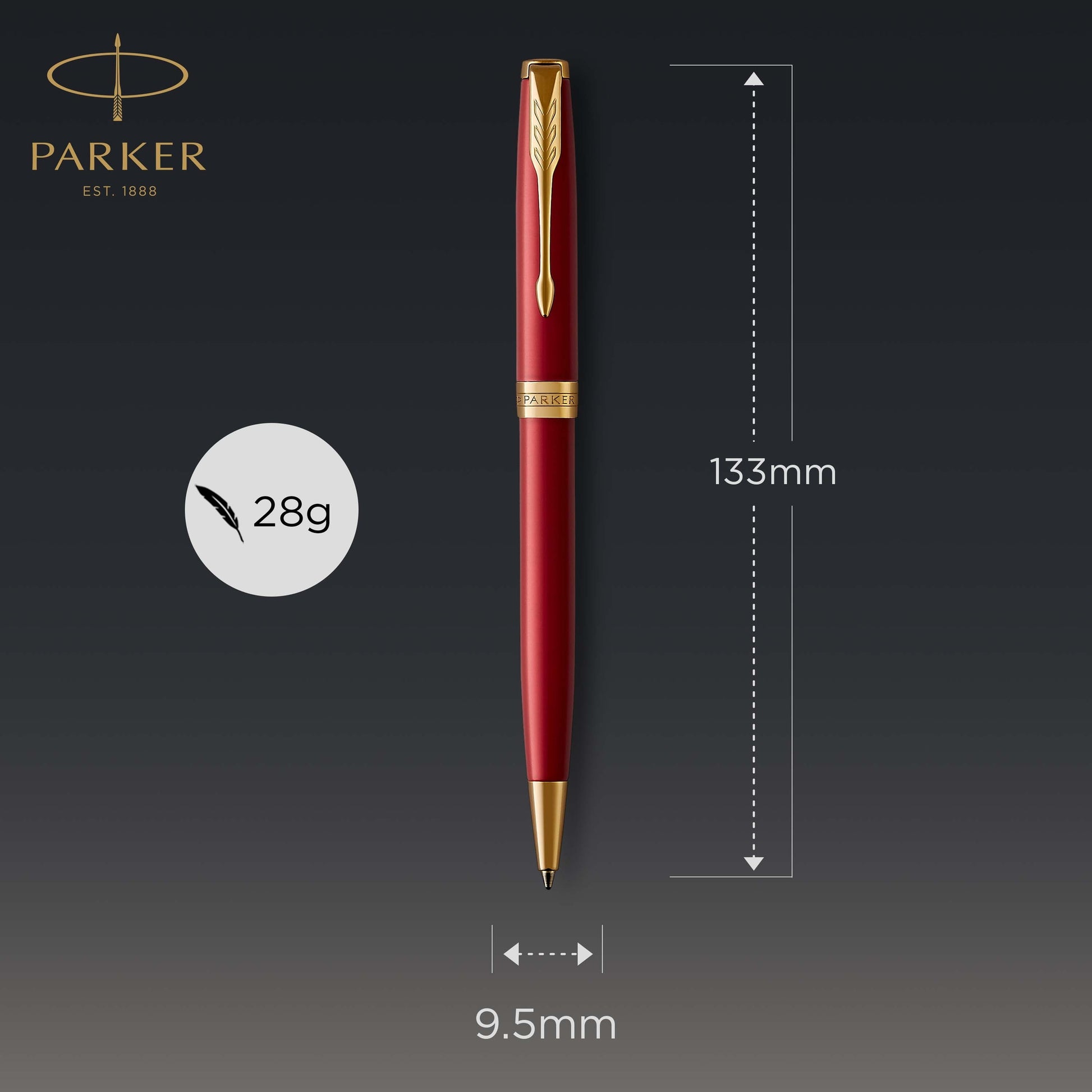 Parker Sonnet Ballpoint Pen Red Lacquer and Gold Trim Medium Tip