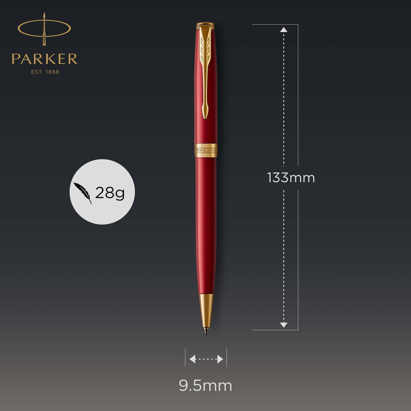 Parker Sonnet Ballpoint Pen Red Lacquer and Gold Trim Medium Tip