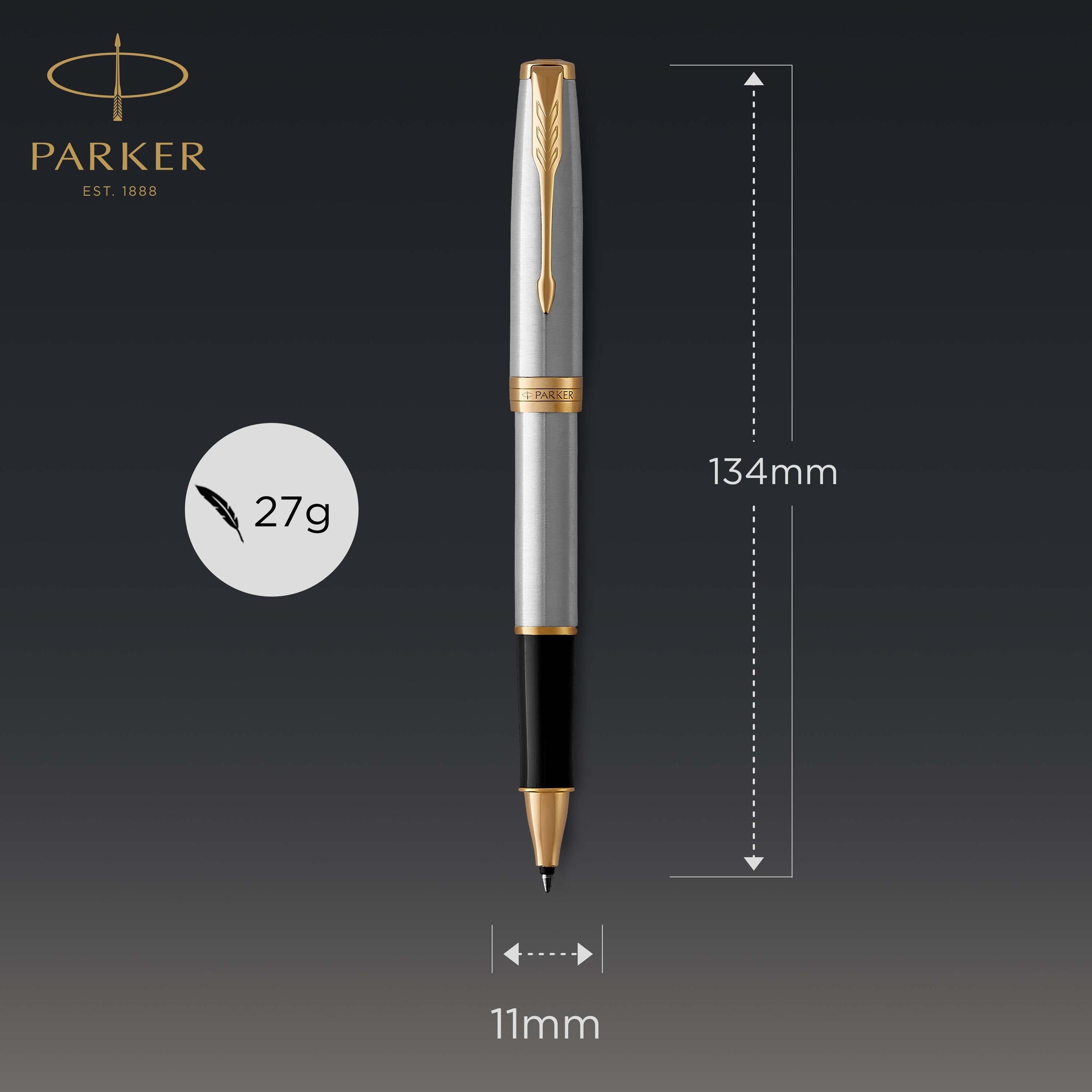 Parker Sonnet Rollerball Pen Stainless Steel and Gold Trim Fine Tip