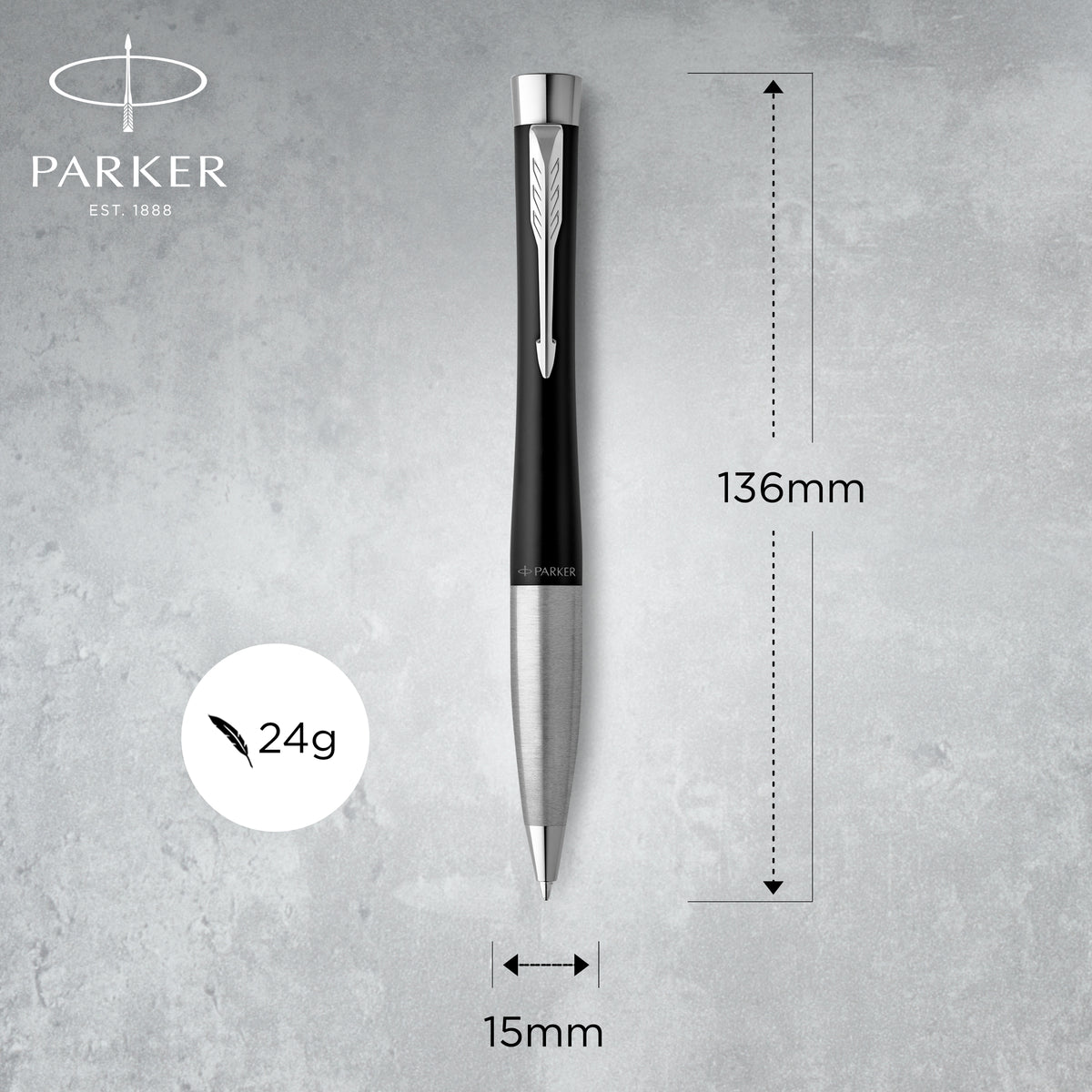 Parker Urban Twist Ballpoint Pen Muted Black Lacquer Chrome Trim Medium Tip