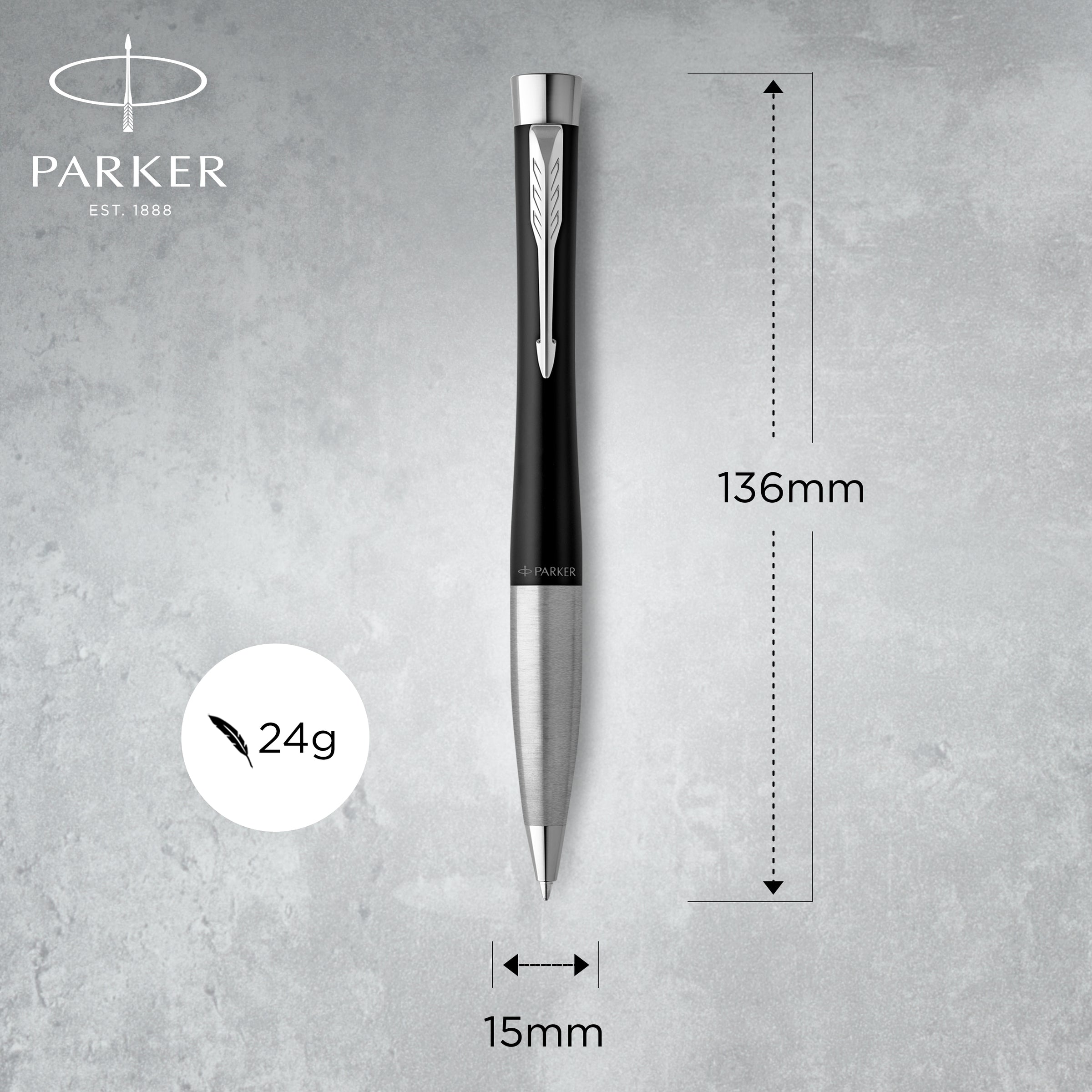 Parker Urban Twist Ballpoint Pen Muted Black Lacquer Chrome Trim Medium Tip