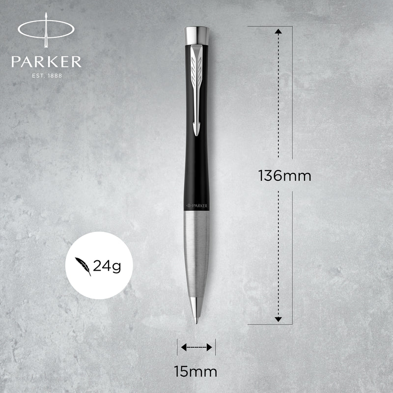 Parker Urban Twist Ballpoint Pen Muted Black Lacquer Chrome Trim Medium Tip