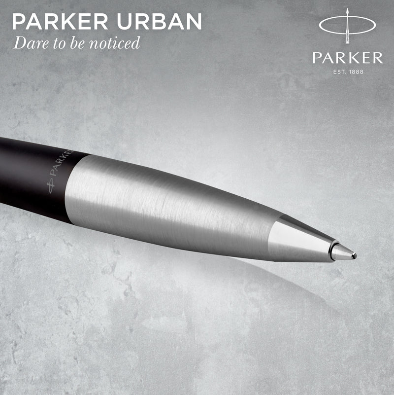 Parker Urban Twist Ballpoint Pen Muted Black Lacquer Chrome Trim Medium Tip