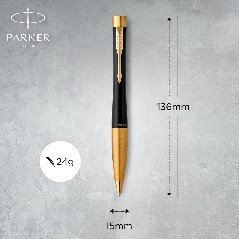 Parker Urban Twist Ballpoint Pen Muted Black Lacquer and Gold Trim Medium Tip