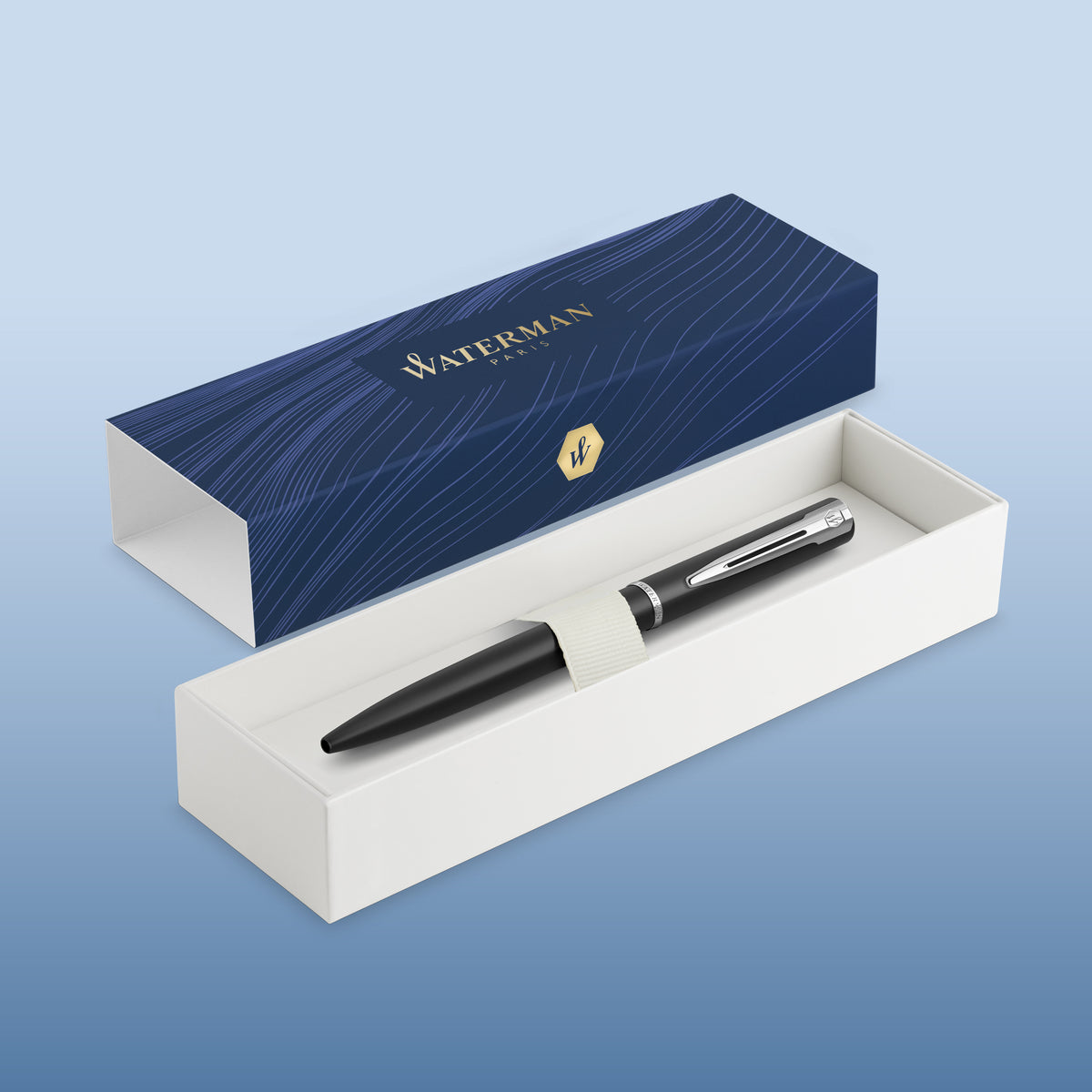 Waterman 2068192 Graduate Allure Black Chrome Trim Ballpoint Pen In A Box