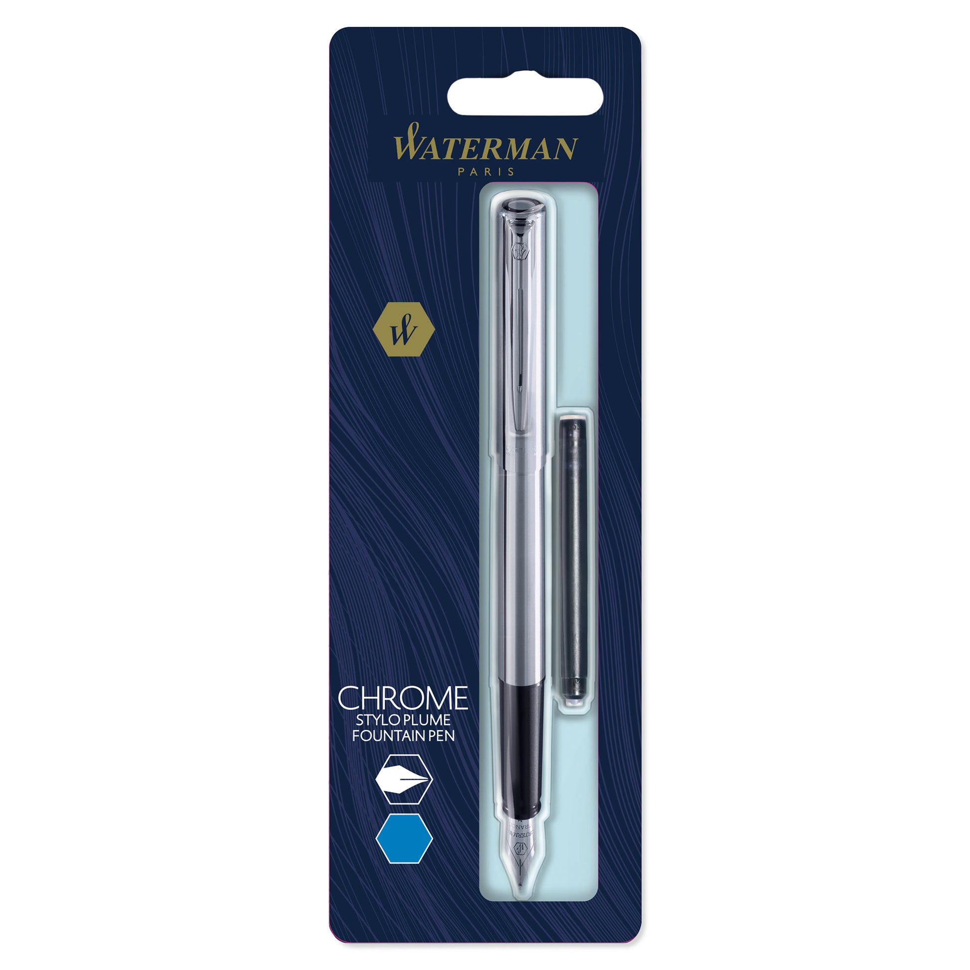 Waterman Allure Chrome Chrome Trim Fountain Pen in Blister Pack
