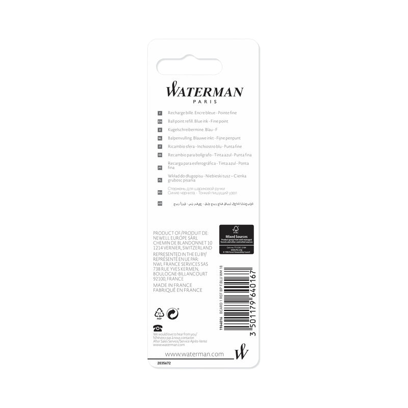 Waterman Ballpoint Refill Fine Blue in Blister Pack