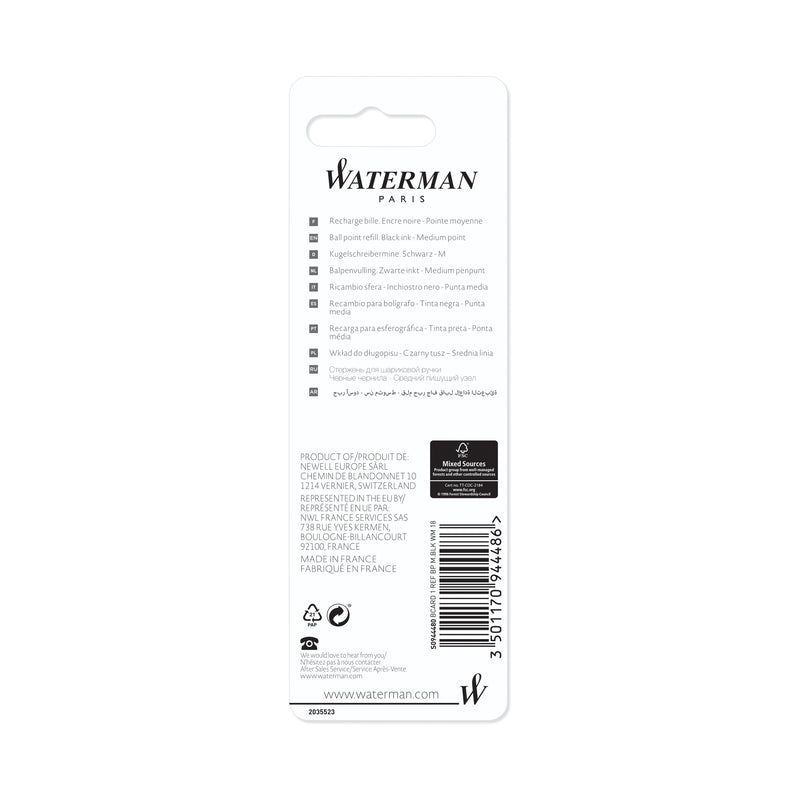 Waterman Ballpoint Refill Medium Black in Blister Pack