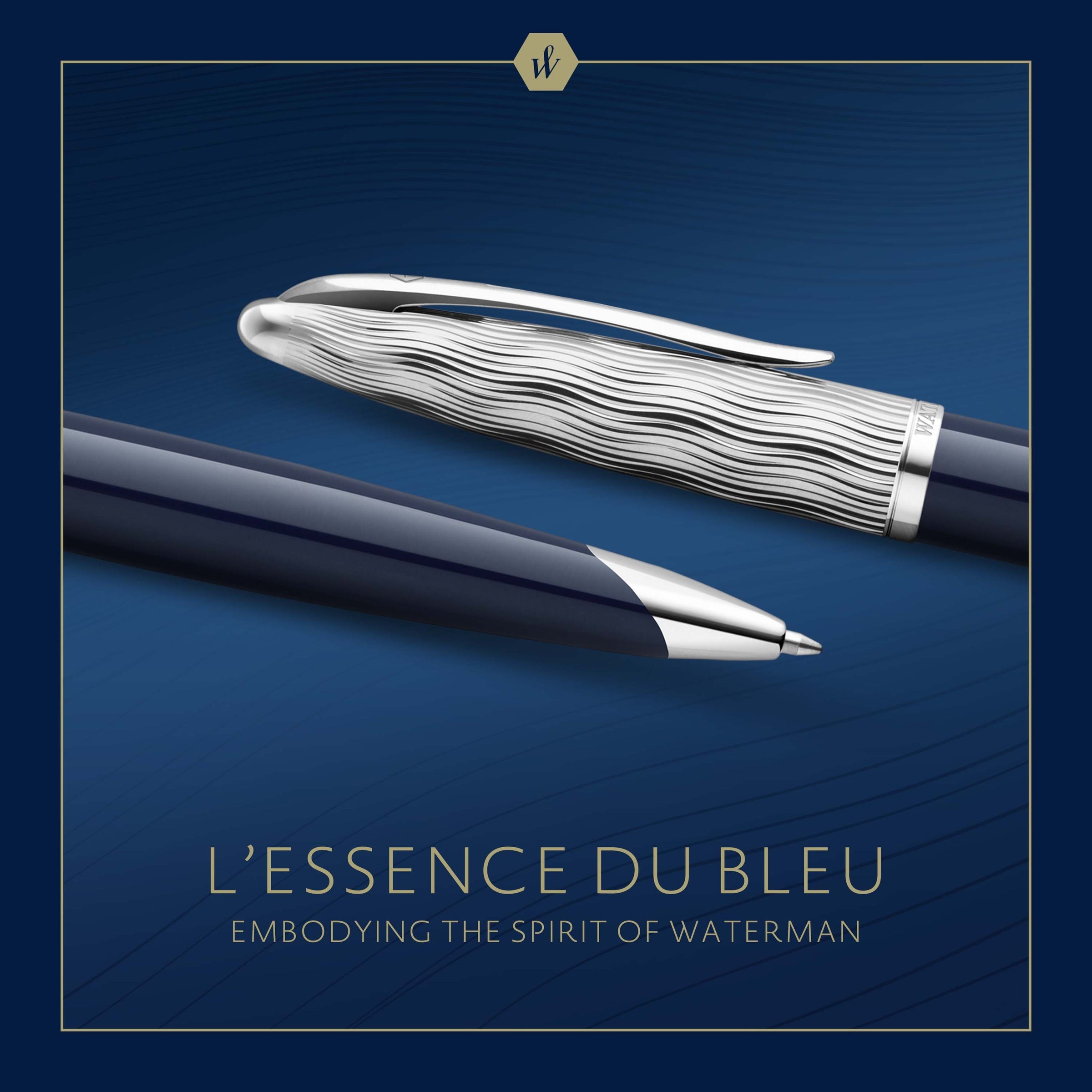 Waterman Carene Metal and Blue Lacquer Palladium Trim Ballpoint Pen Medium Tip