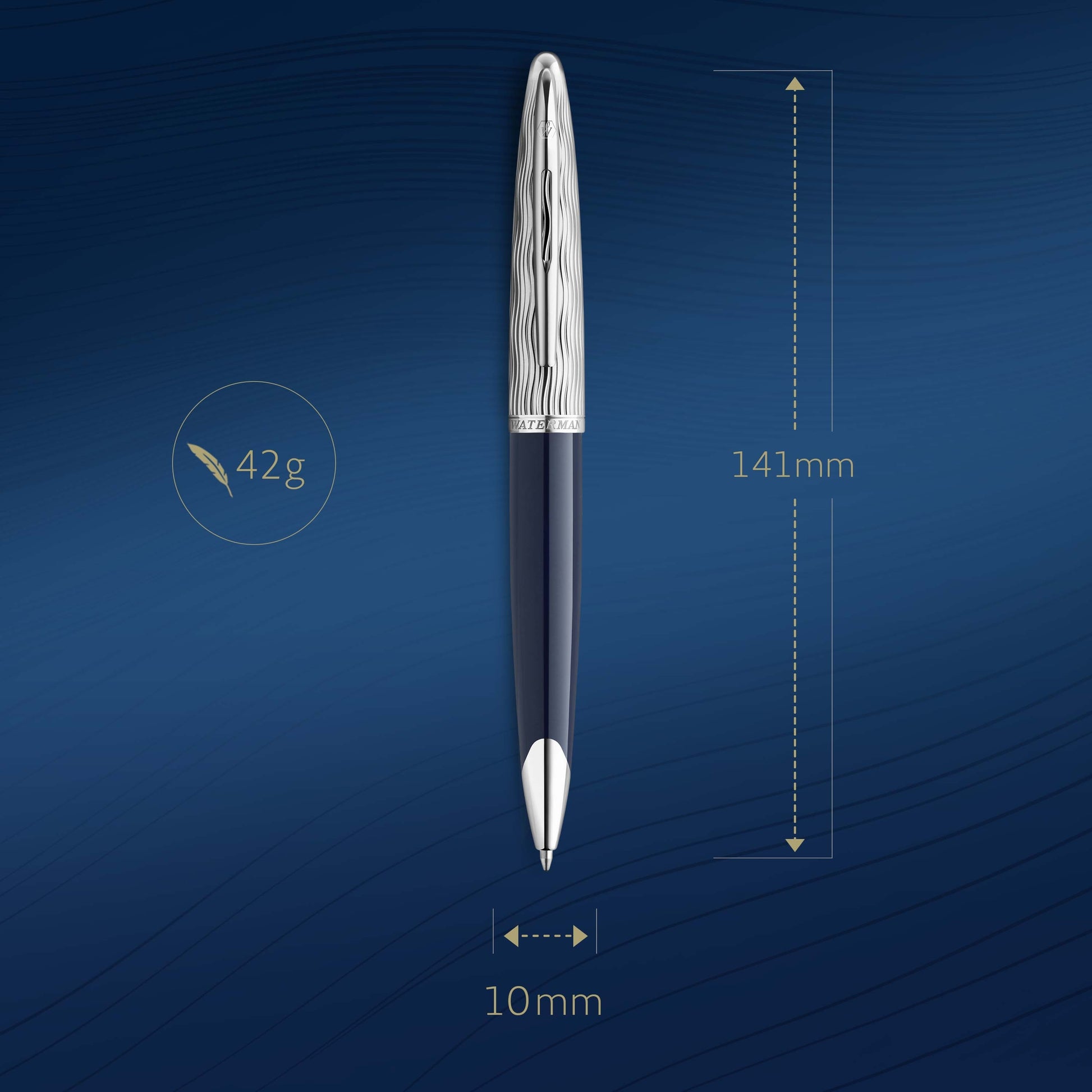 Waterman Carene Metal and Blue Lacquer Palladium Trim Ballpoint Pen Medium Tip