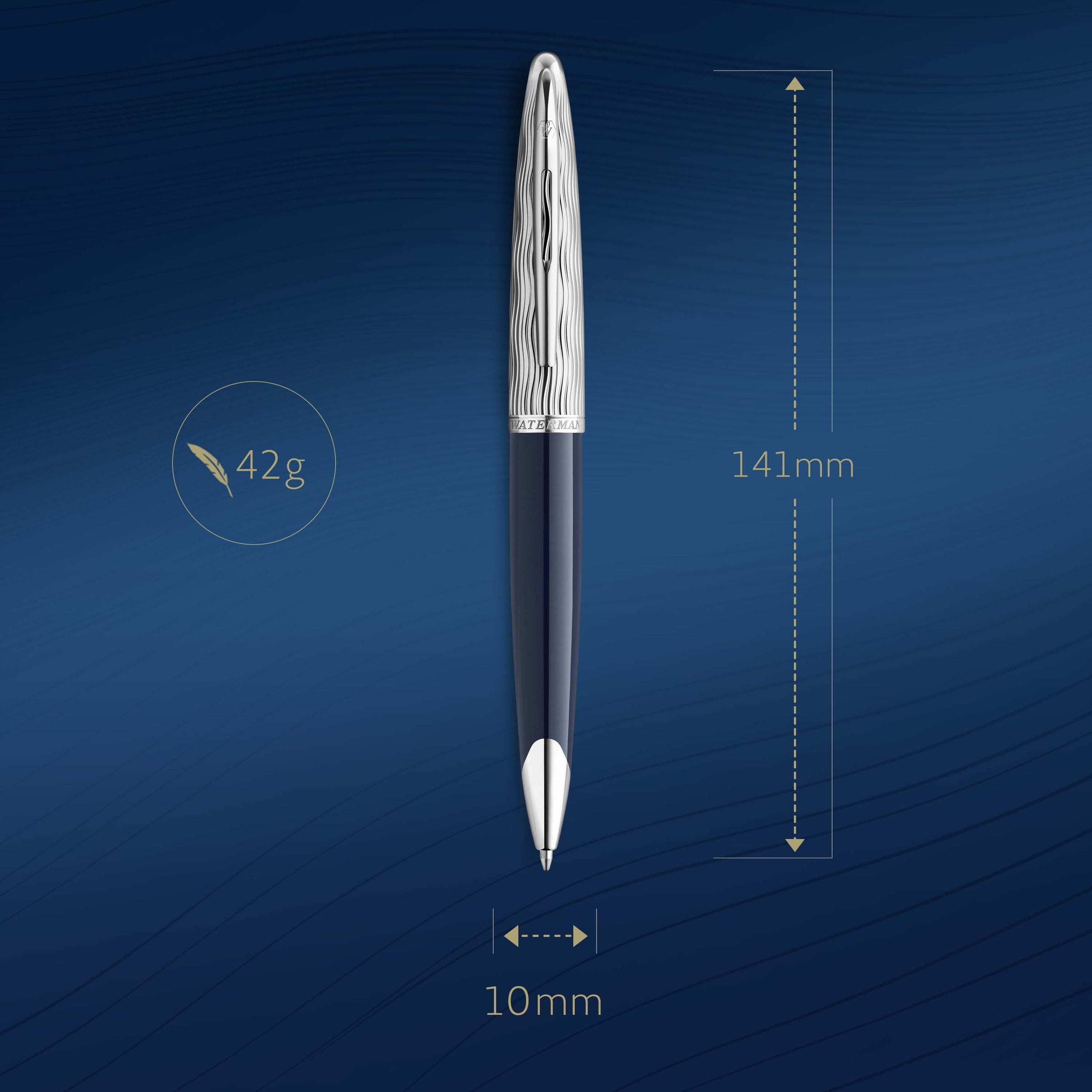 Waterman Carene Metal and Blue Lacquer Palladium Trim Ballpoint Pen Medium Tip
