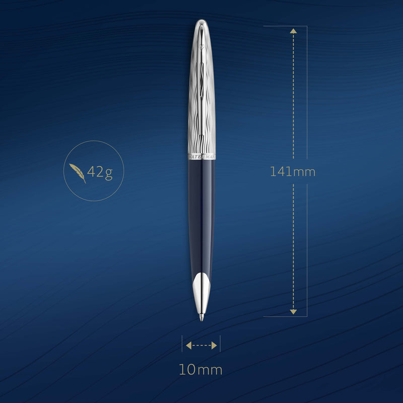 Waterman Carene Metal and Blue Lacquer Palladium Trim Ballpoint Pen Medium Tip