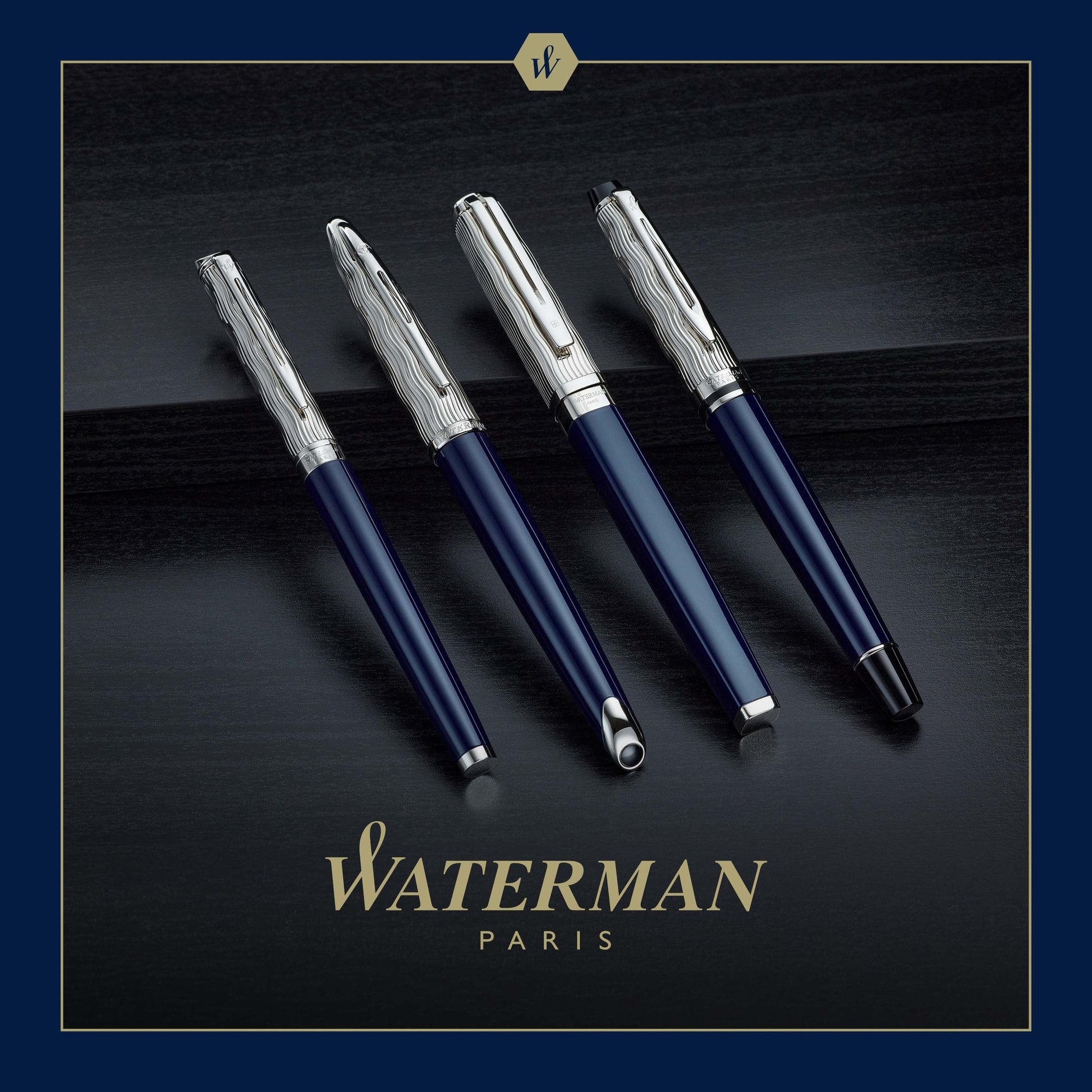 Waterman Carene Metal and Blue Lacquer Palladium Trim Ballpoint Pen Medium Tip