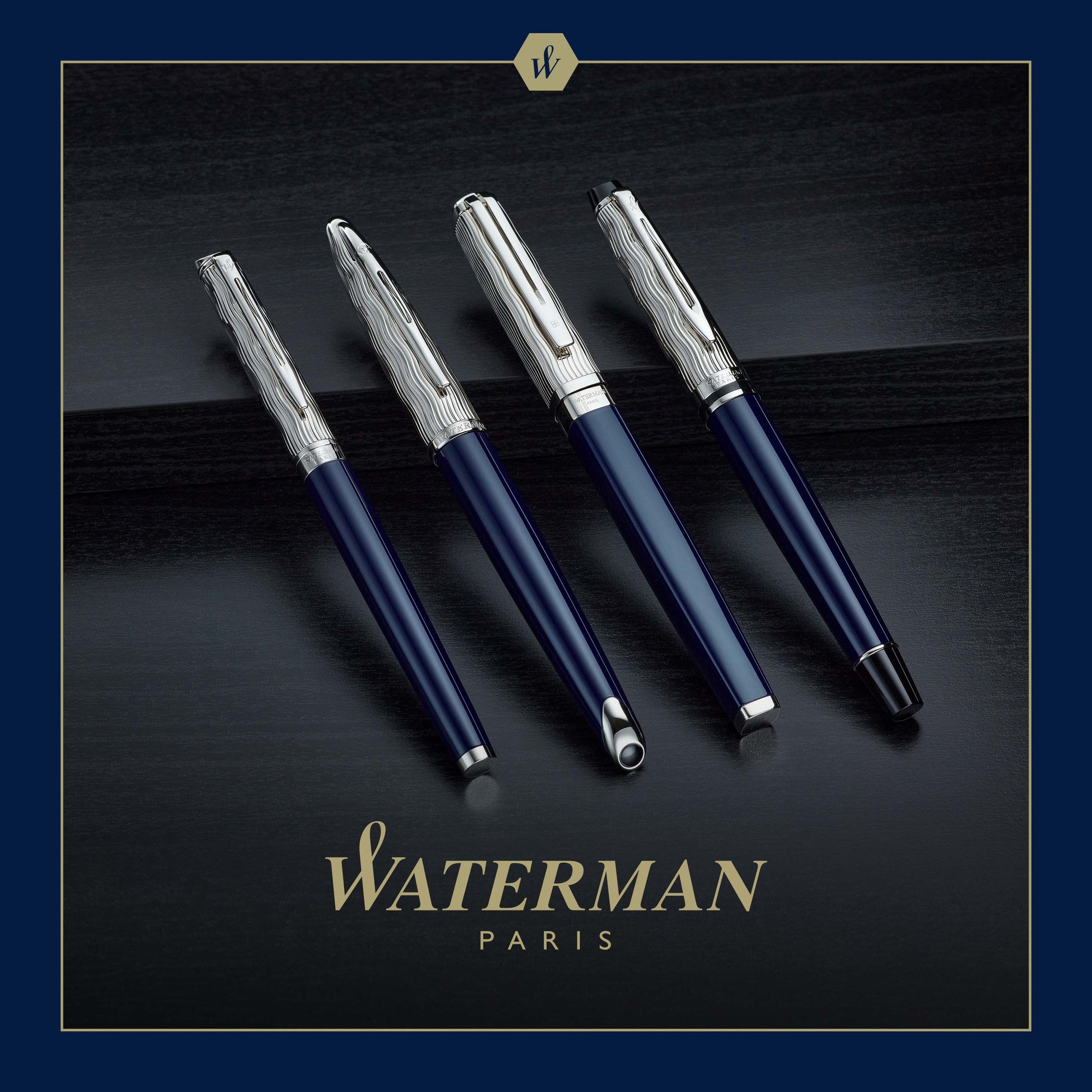 Waterman Carene Metal and Blue Lacquer Palladium Trim Ballpoint Pen Medium Tip