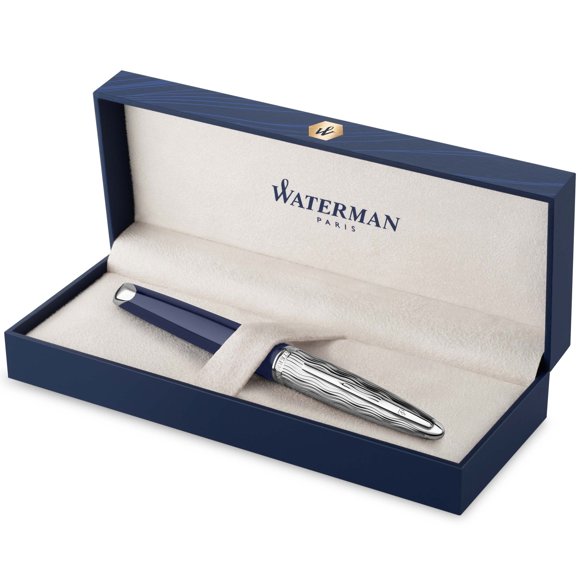 Waterman Carene Metal and Blue Lacquer Palladium Trim Fountain Pen Medium Nib