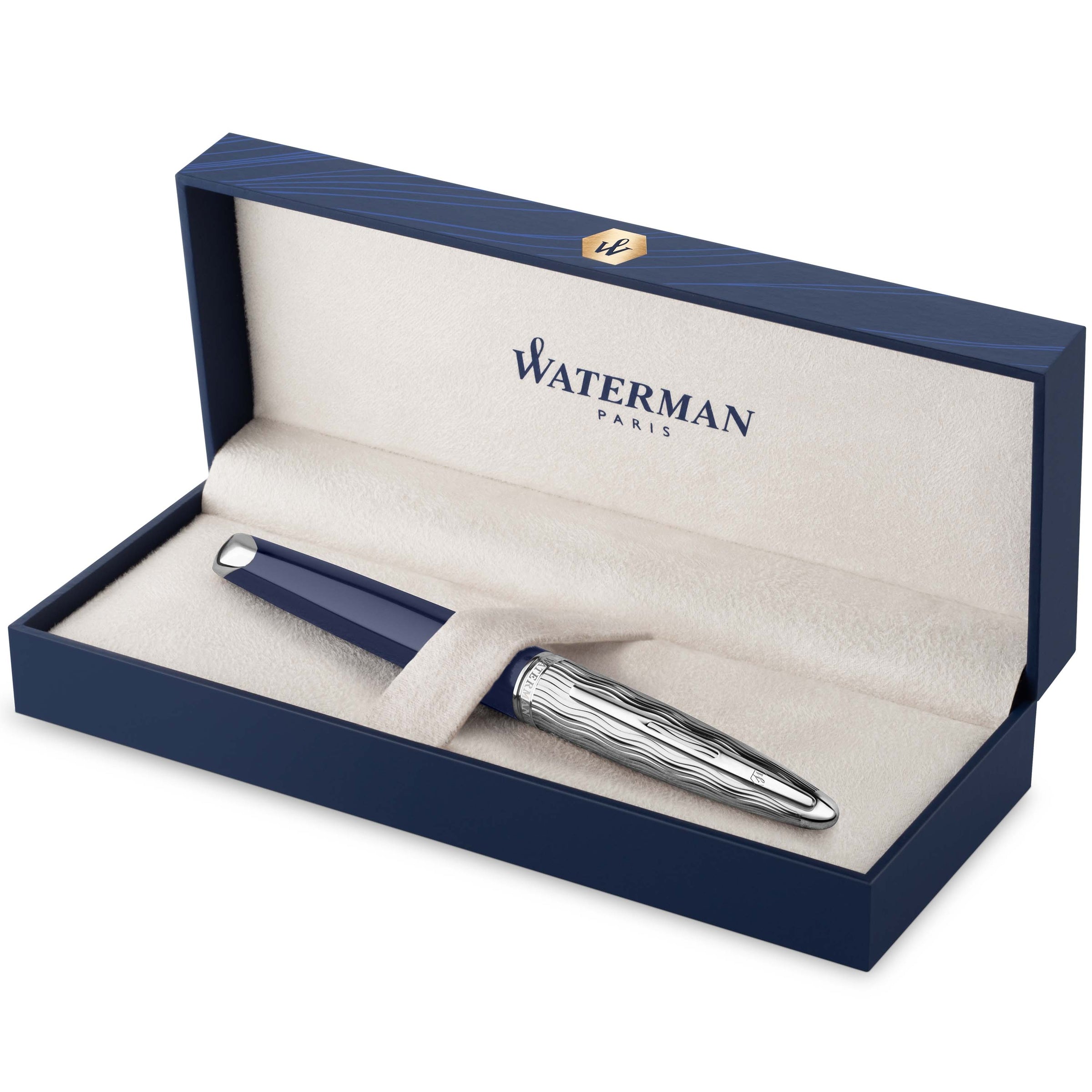 Waterman Carene Metal and Blue Lacquer Palladium Trim Fountain Pen Medium Nib