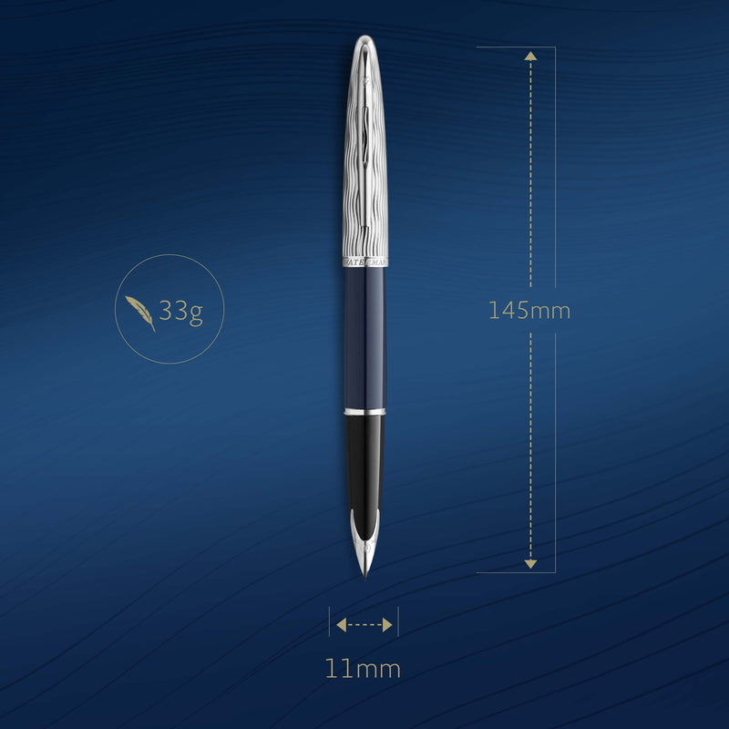 Waterman Carene Metal and Blue Lacquer Palladium Trim Fountain Pen Medium Nib