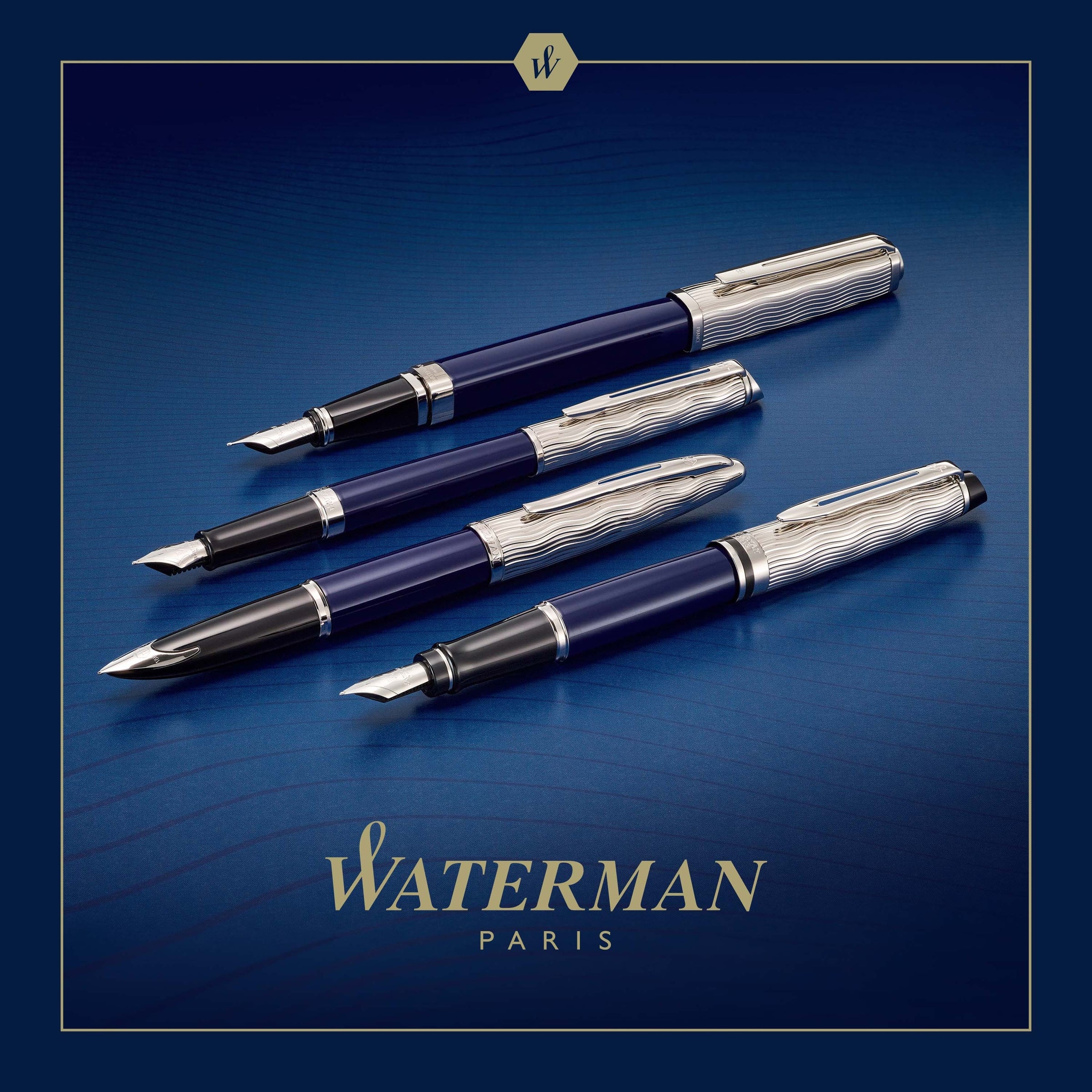 Waterman Carene Metal and Blue Lacquer Palladium Trim Fountain Pen Medium Nib