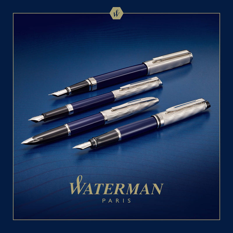 Waterman Carene Metal and Blue Lacquer Palladium Trim Fountain Pen Medium Nib
