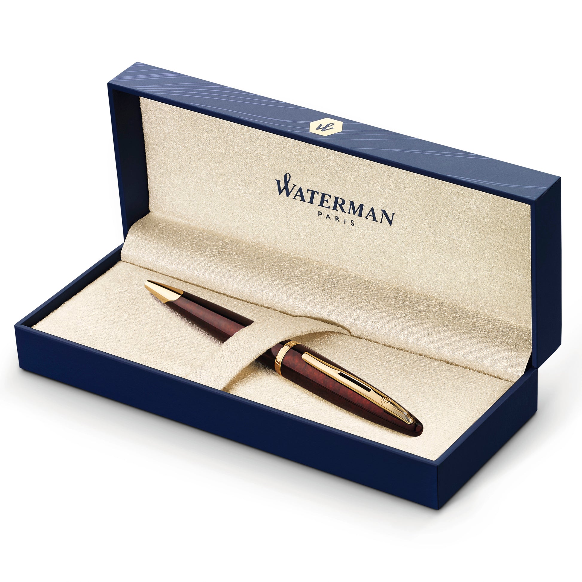 Waterman Carene Marine Amber Gold Trim Ballpoint Pen in Box