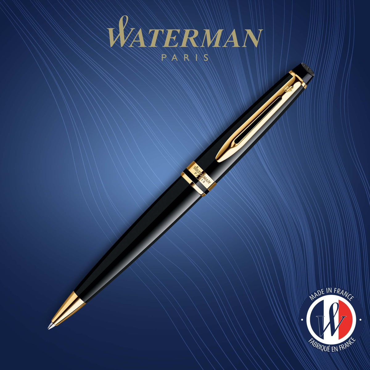 Waterman Expert Black Gold Trim Ballpoint Pen Medium Tip