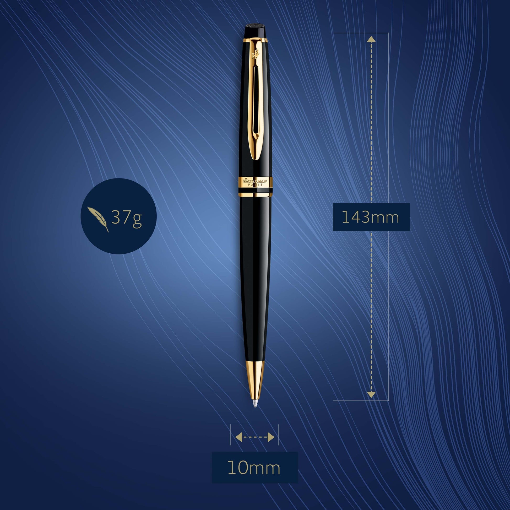 Waterman Expert Black Gold Trim Ballpoint Pen Medium Tip