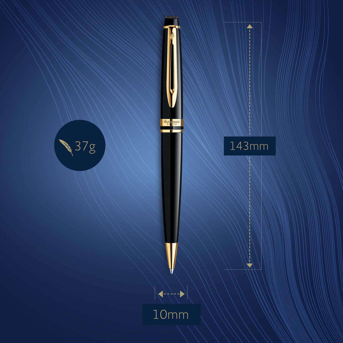 Waterman Expert Black Gold Trim Ballpoint Pen Medium Tip