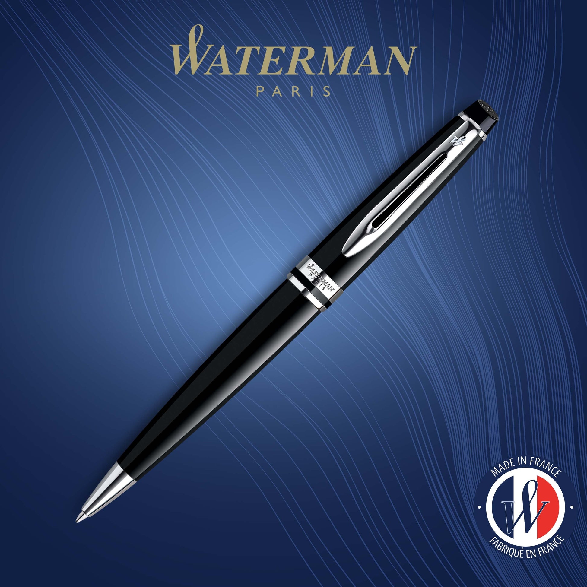 Waterman Expert Black Lacquer Chrome Trim Ballpoint Pen in Box