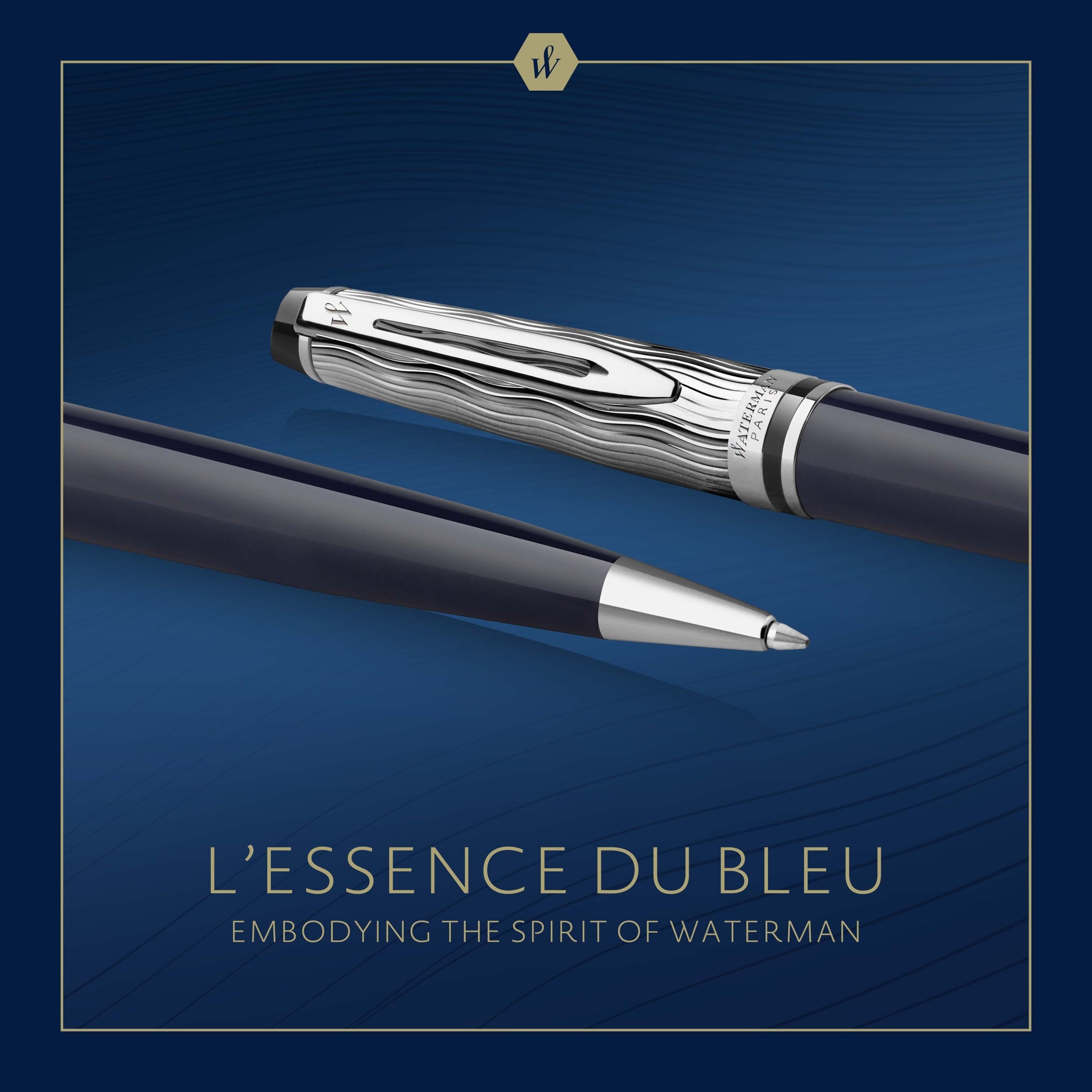 Waterman Expert Metal and Blue Lacquer Palladium Trim Ballpoint Pen Medium Tip