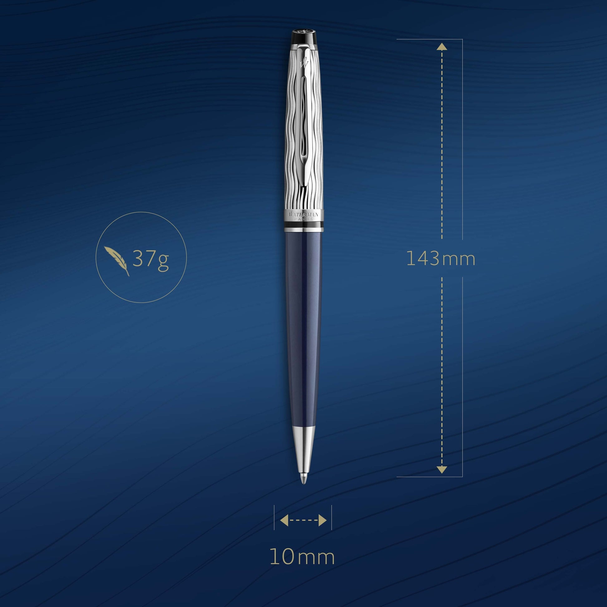 Waterman Expert Metal and Blue Lacquer Palladium Trim Ballpoint Pen Medium Tip