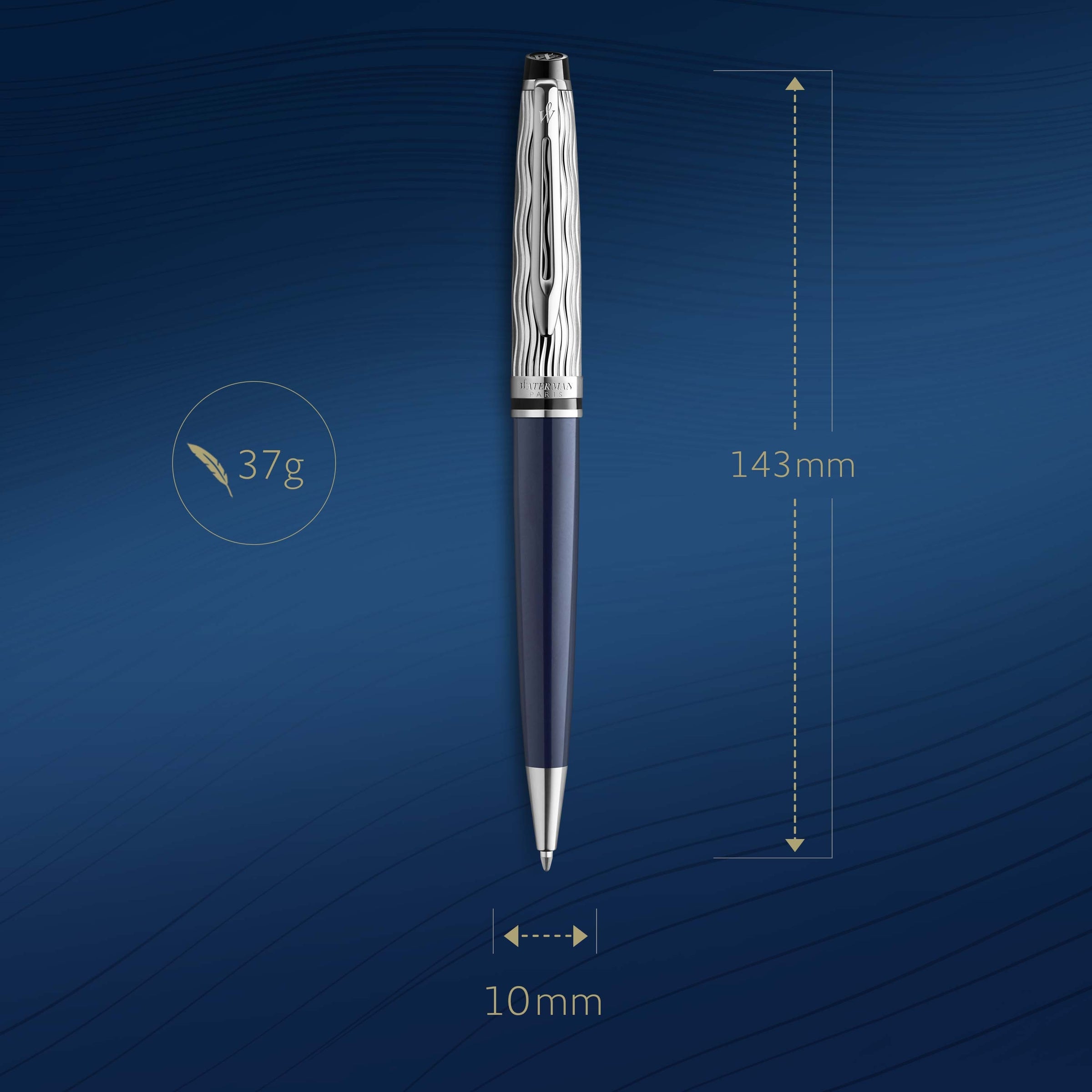Waterman Expert Metal and Blue Lacquer Palladium Trim Ballpoint Pen Medium Tip