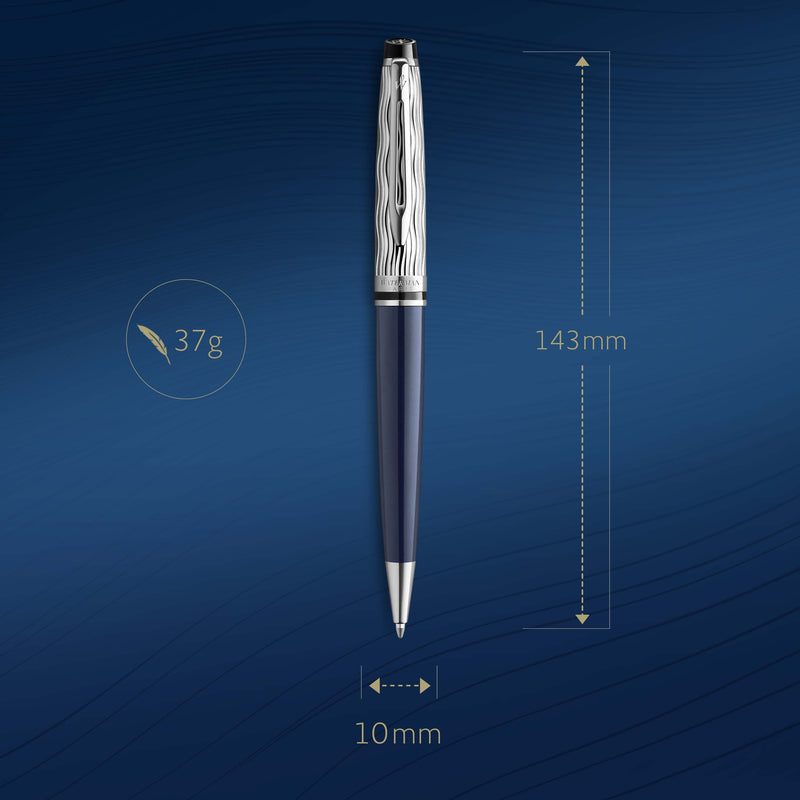 Waterman Expert Metal and Blue Lacquer Palladium Trim Ballpoint Pen Medium Tip