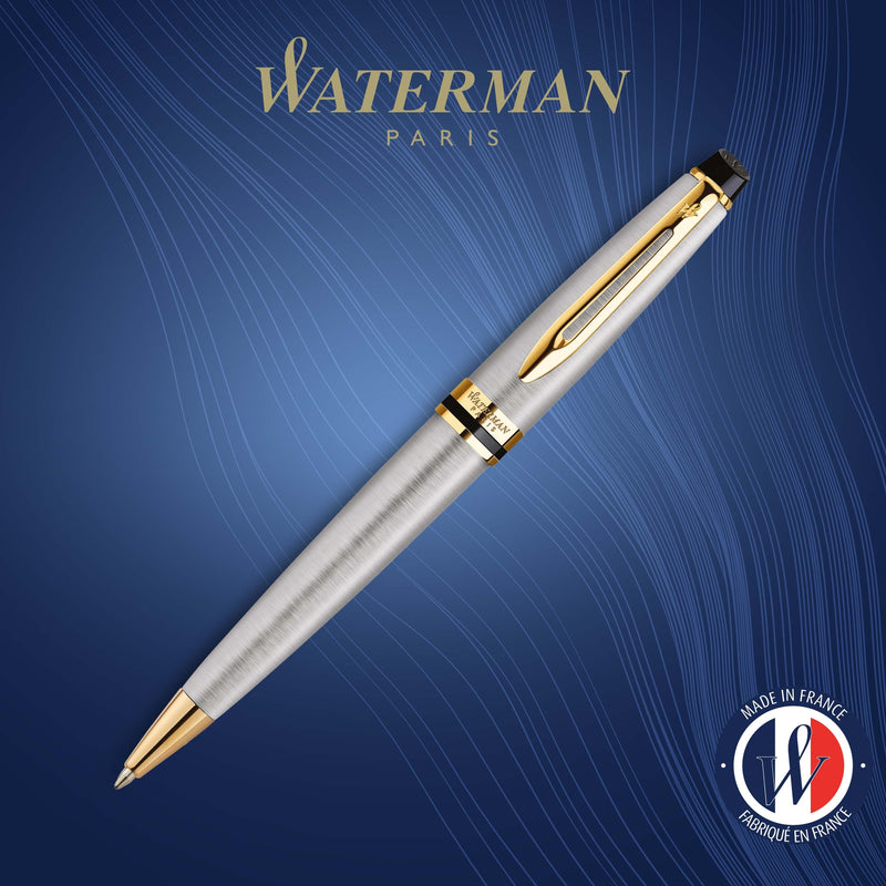 Waterman Expert Stainless Steel Gold Trim Ballpoint Pen in Box