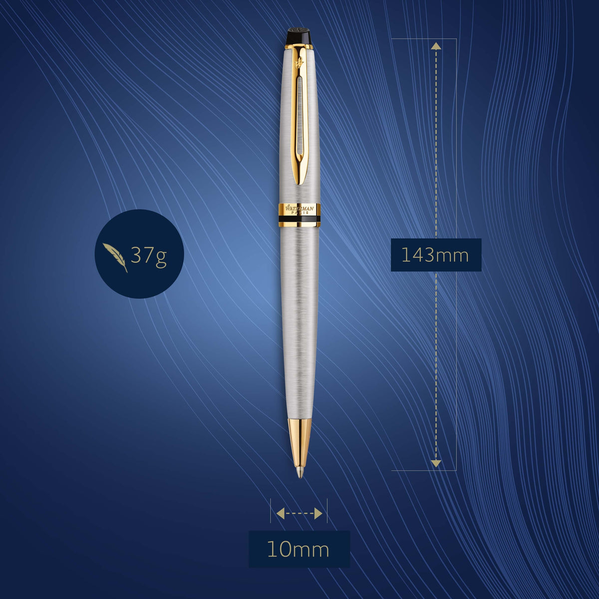 Waterman Expert Stainless Steel Gold Trim Ballpoint Pen in Box