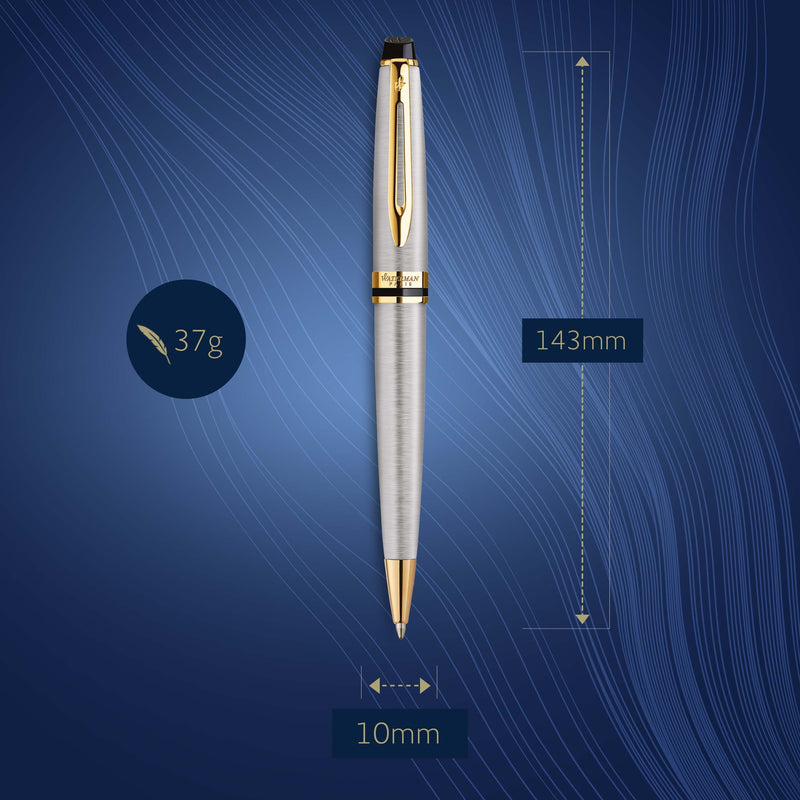 Waterman Expert Stainless Steel Gold Trim Ballpoint Pen in Box