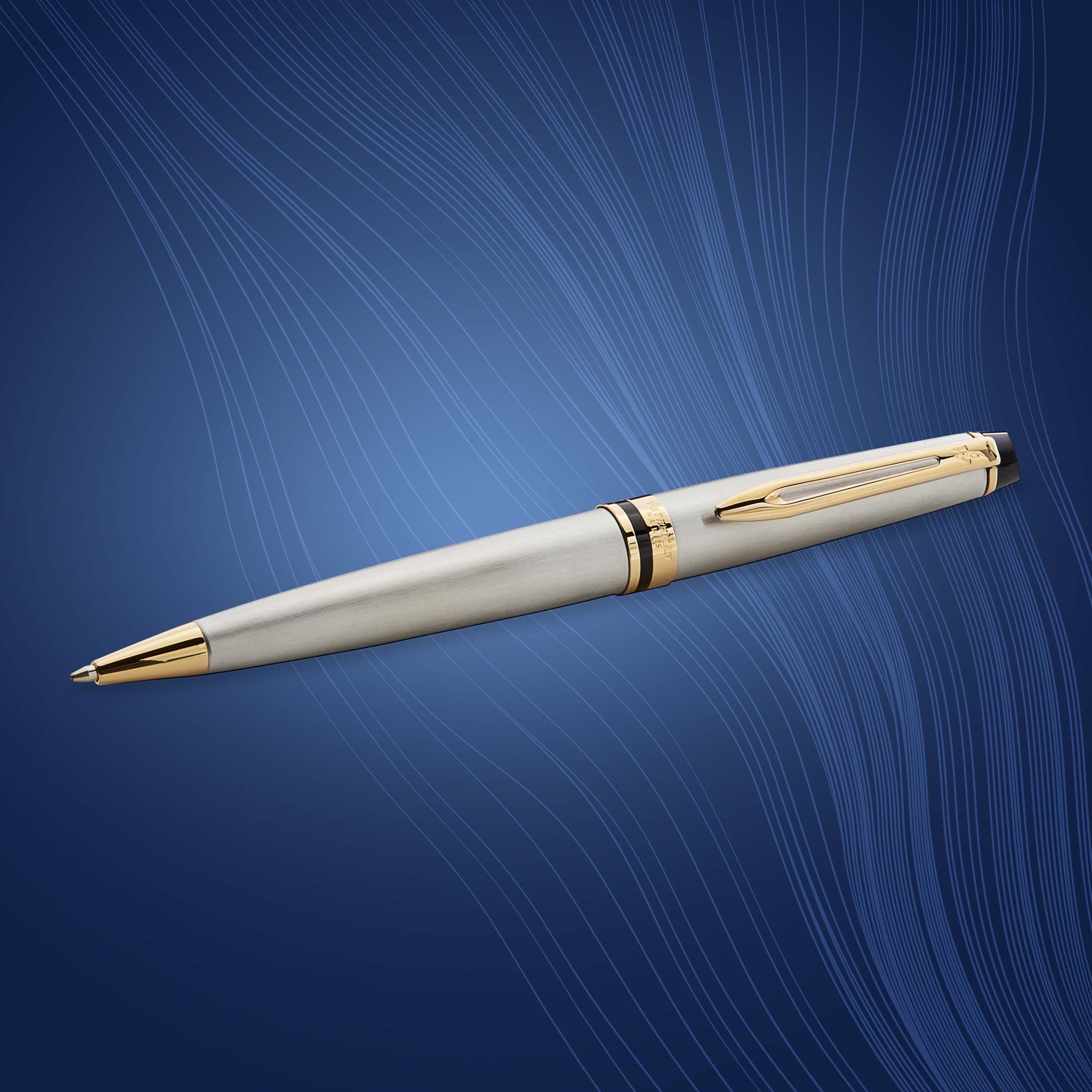Waterman Expert Stainless Steel Gold Trim Ballpoint Pen in Box