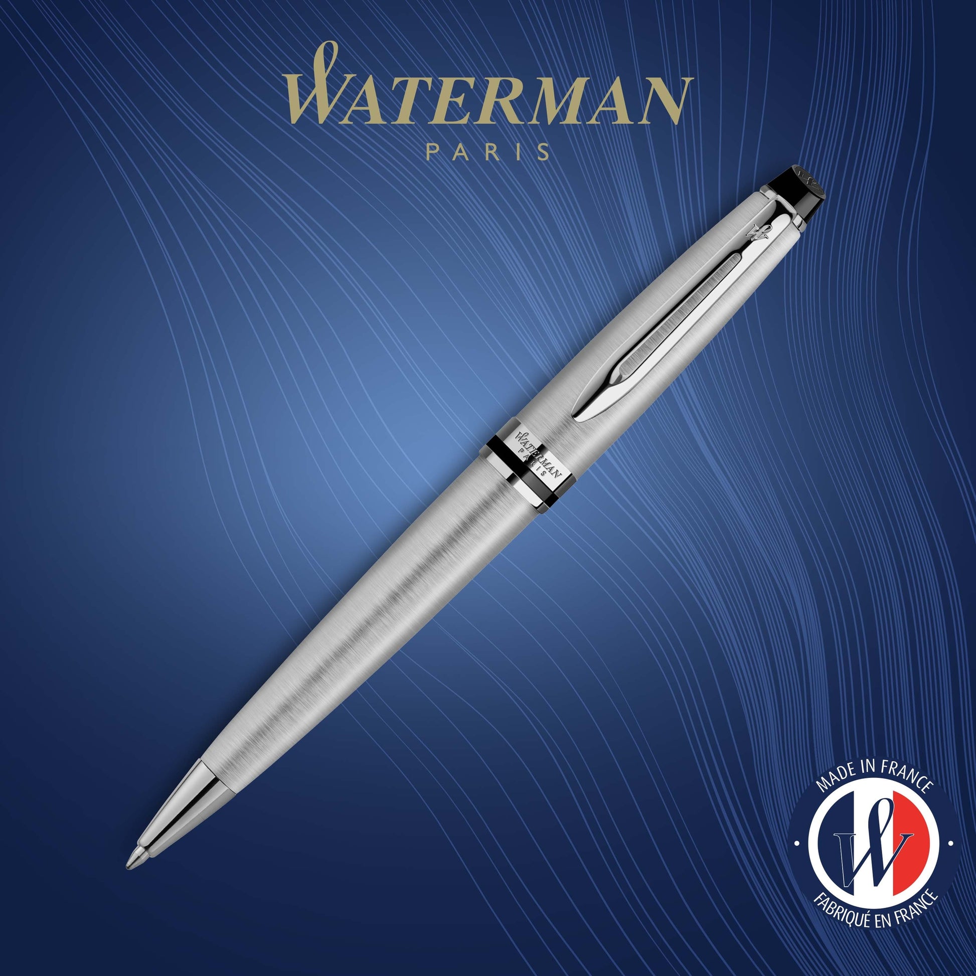 Waterman Expert Stainless Steel Chrome Trim Ballpoint Pen in Box