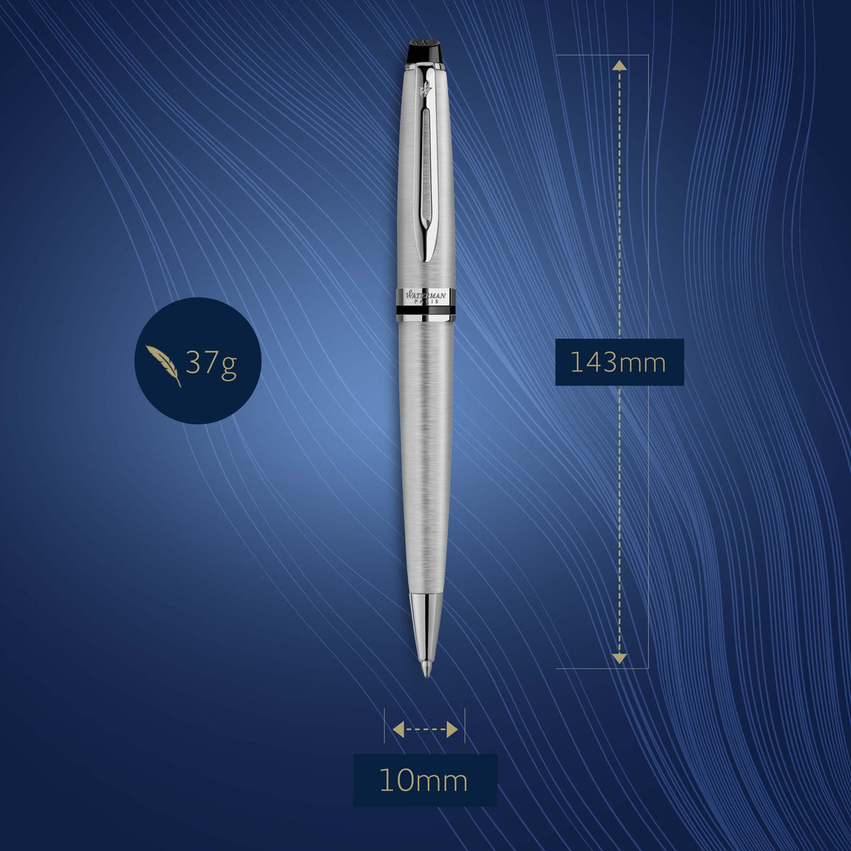 Waterman Expert Stainless Steel Chrome Trim Ballpoint Pen in Box