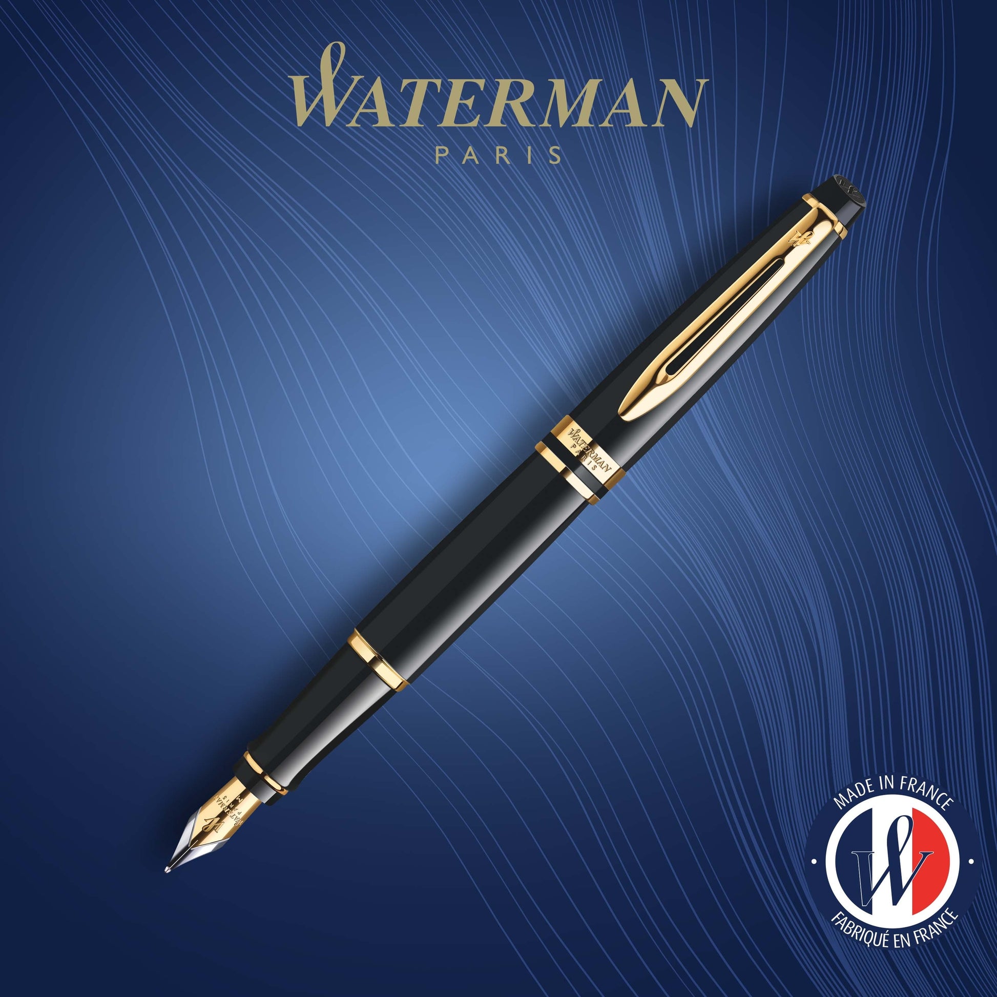 Waterman Expert Black Lacquer Gold Trim Fountain Pen in Box
