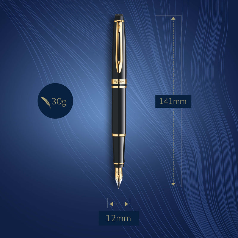 Waterman Expert Black Lacquer Gold Trim Fountain Pen in Box