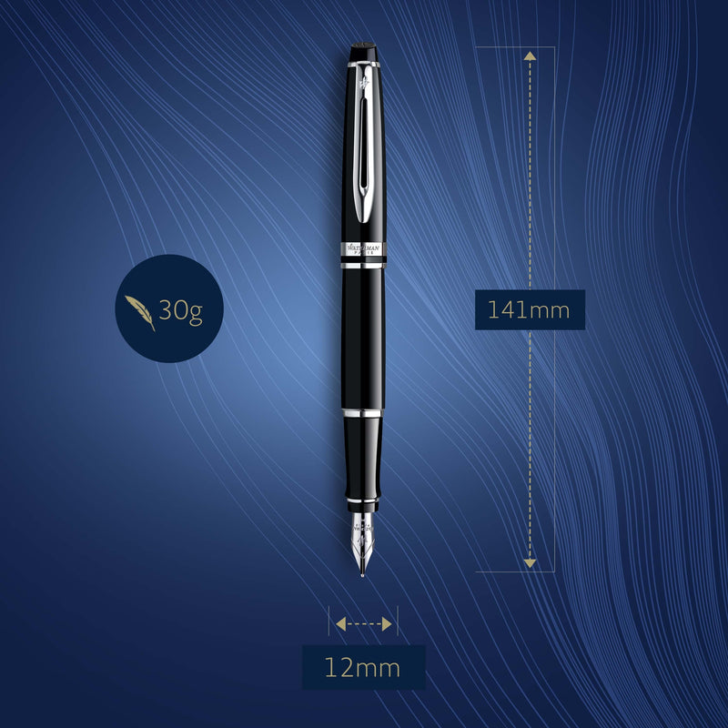 Waterman Expert Black Lacquer Chrome Trim Fountain Pen in Box