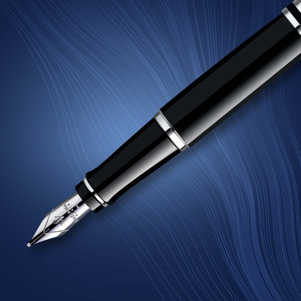 Waterman Expert Black Lacquer Chrome Trim Fountain Pen in Box