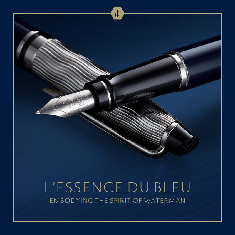 Waterman Expert Metal and Blue Lacquer Palladium Trim Fountain Pen Medium Nib