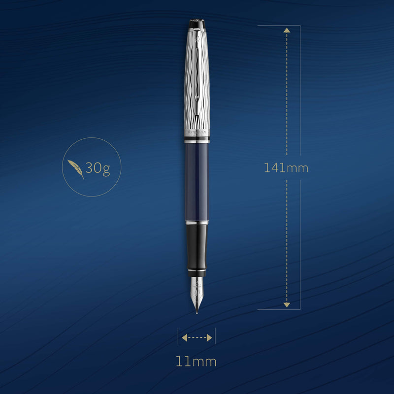 Waterman Expert Metal and Blue Lacquer Palladium Trim Fountain Pen Medium Nib