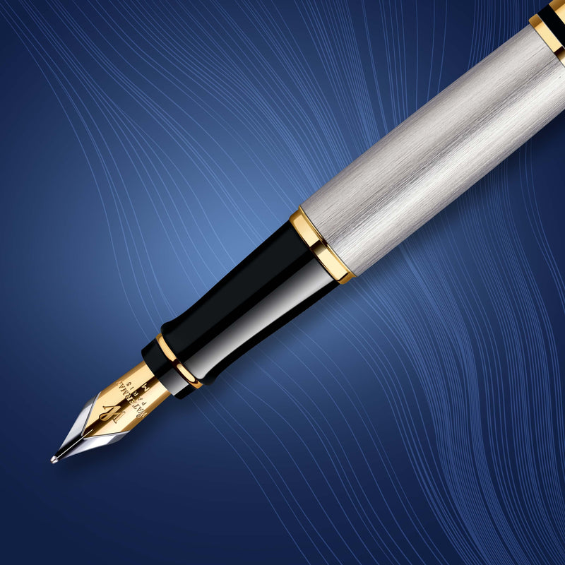 Waterman Expert Stainless Steel Gold Trim Fountain Pen in Box