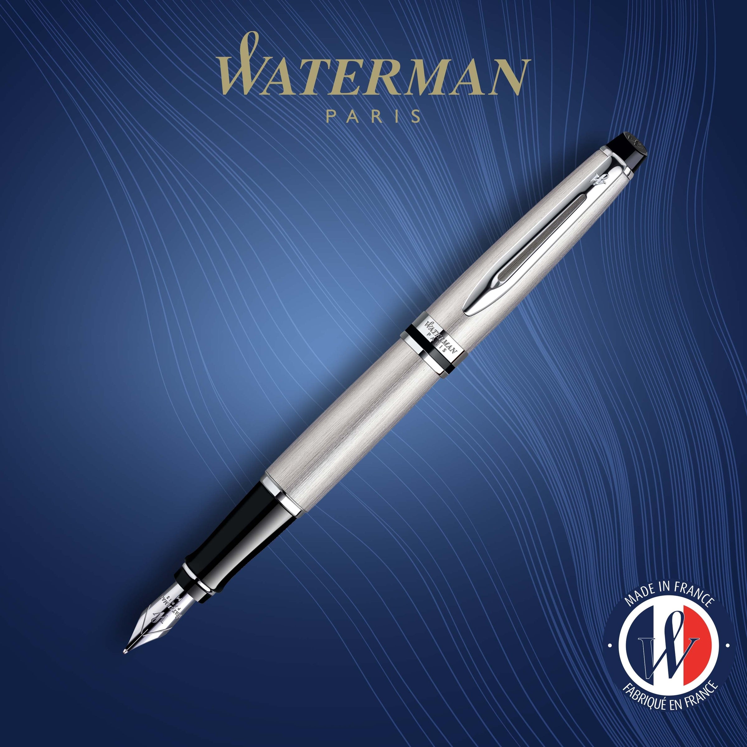 Waterman Expert Stainless Steel Chrome Trim Fountain Pen in Box